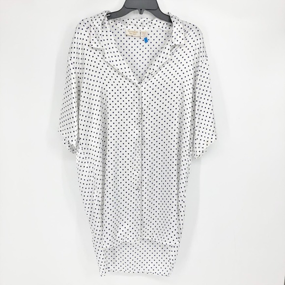 Victoria's Secret Womens Sleep Shirt Medium White Polka Dot Collared Button Down - Picture 1 of 11